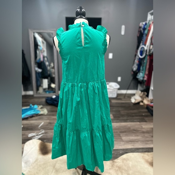 J. Crew Tiered Ruffle Sleeve Cotton Poplin Midi Dress Green XS 0 - Picture 3 of 5